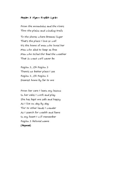 region 1 hymn lyrics|Region 1 Hymn With Lyrics .